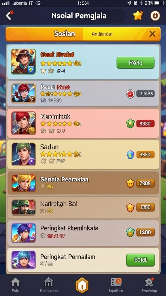 Tampilan awal yang menarik dengan berbagai pilihan permainan.